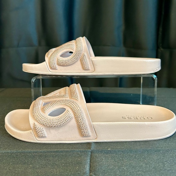 Guess Dusty Rose Slides with Rhinestone Detail - Picture 1 of 5